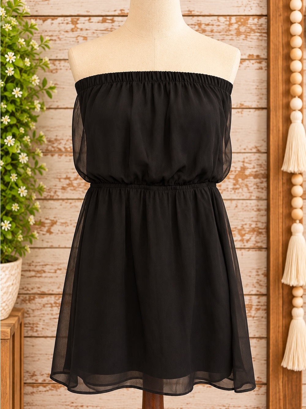 Strapless Black Chiffon Mini Dress